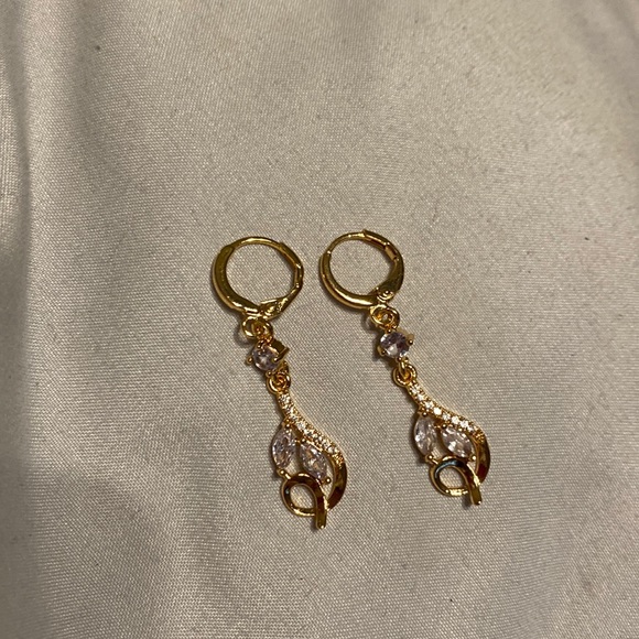 Jewelry - Ladies gold drop earrings with zirconiums. $10.00